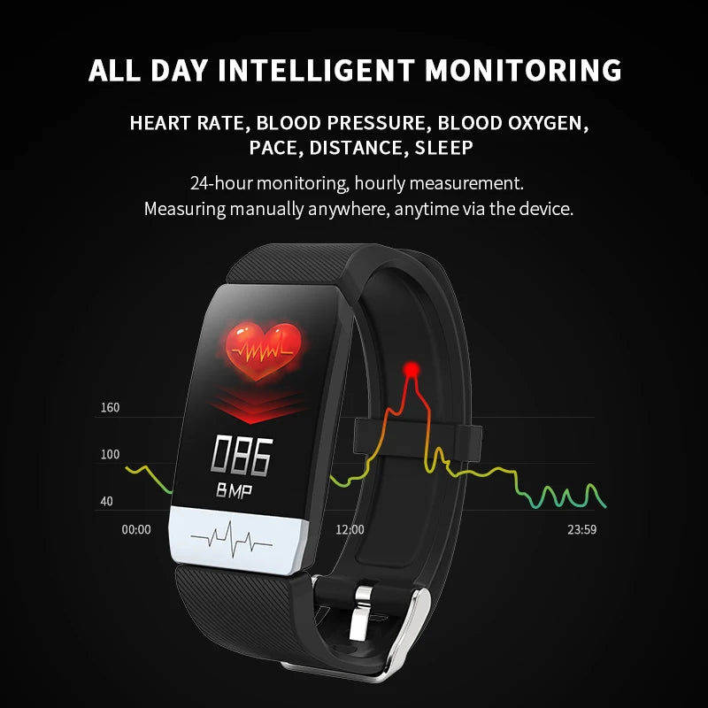 Pulseira inteligente T1: Termômetro, Monitor Biológico e relógio digital - a prova d'água