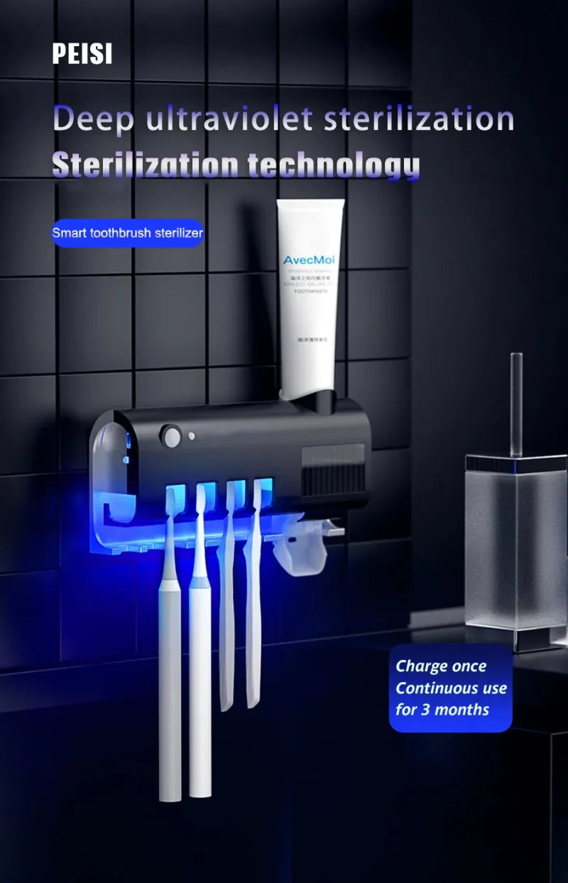 Suporte para Escovas e Pasta de dentes UV - Recarregável, Esterilização UV, Economia e Praticidade