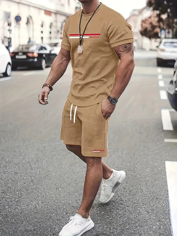 Conjunto de verão para homens, confortável e casual com mangas curtas e estampas - Estilo e classe para passear, tendência esportiva.