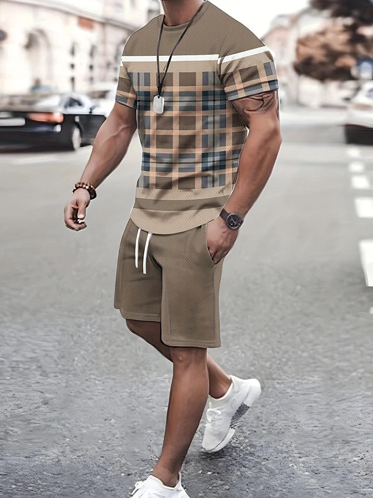 Conjunto de verão para homens, confortável e casual com mangas curtas e estampas - Estilo e classe para passear, tendência esportiva.