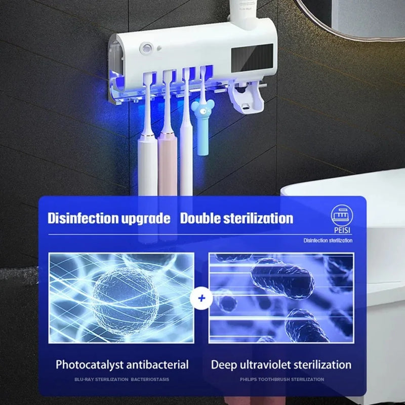 Suporte para Escovas e Pasta de dentes UV - Recarregável, Esterilização UV, Economia e Praticidade