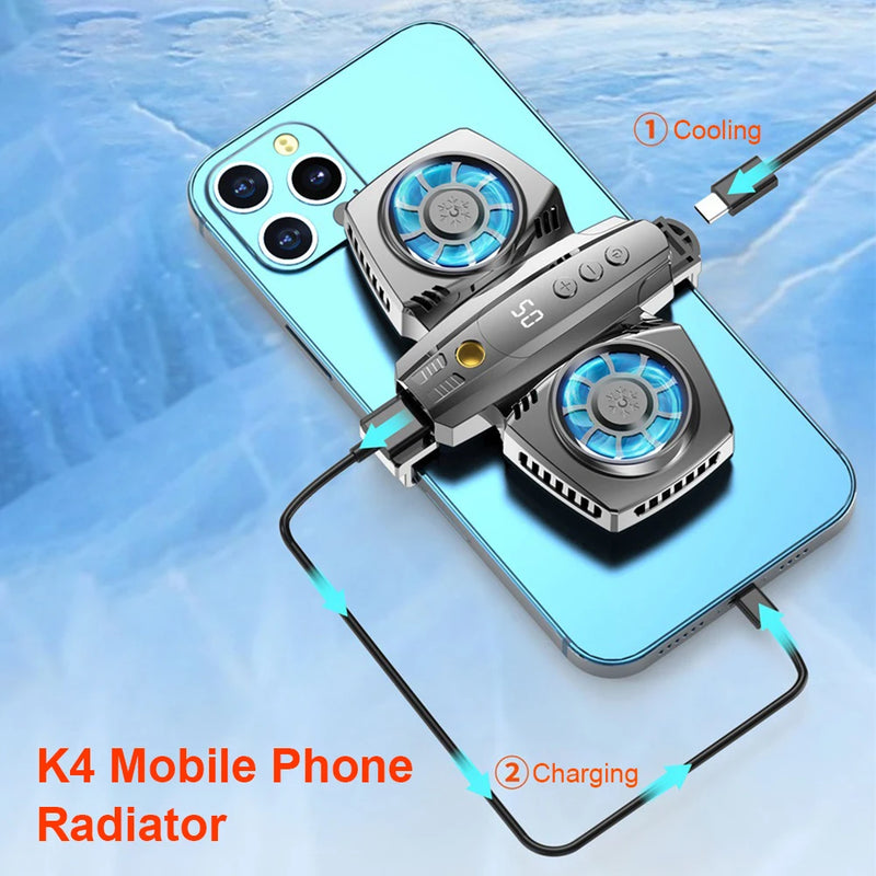 K4-Cooler para Celulares - Semicondutor, Turbo, Cooler Duplo, Dissipador de calor potente para iPhone, Samsung, Xiaomi (Redmi - Poco) e outros similares