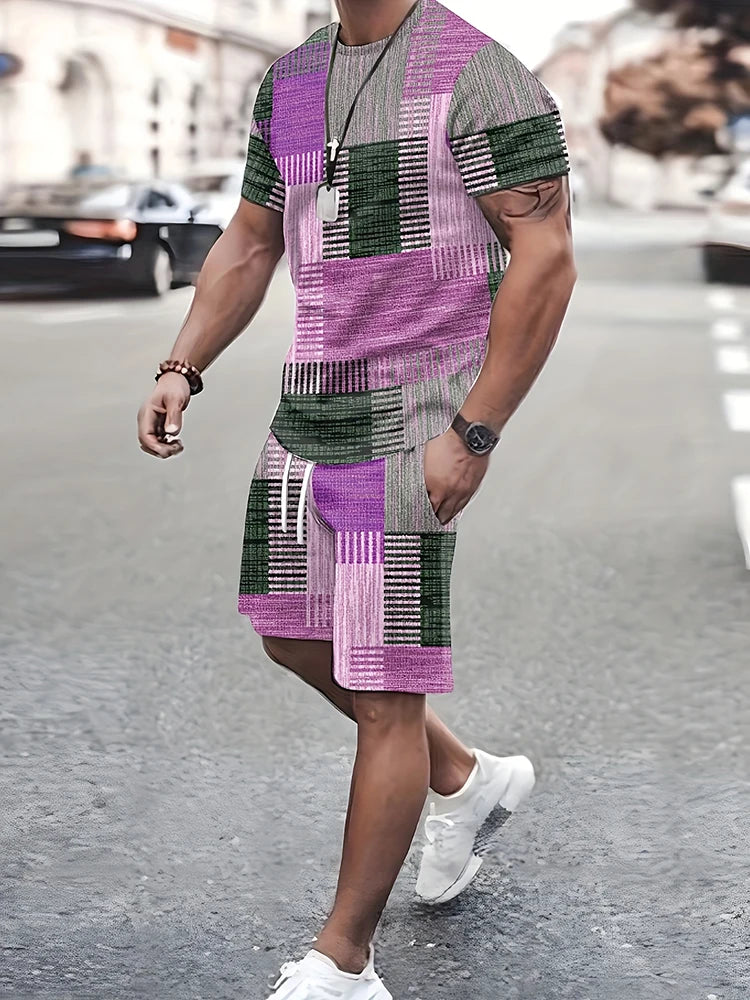 Conjunto de verão para homens, confortável e casual com mangas curtas e estampas - Estilo e classe para passear, tendência esportiva.