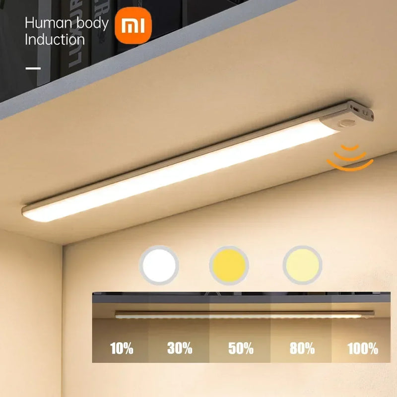 Xiaomi luz noturna sensor de movimento sem fio led usb recarregável lâmpada parede 3 cores escurecimento decoração do quarto e armário