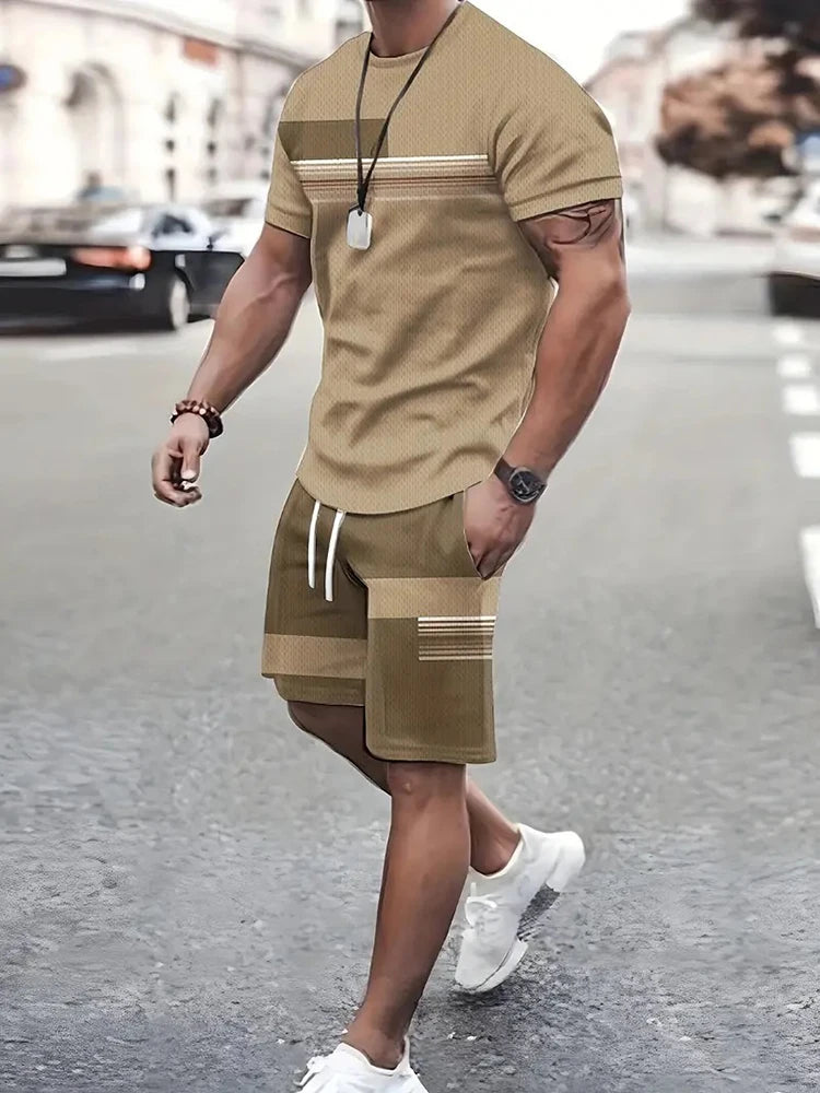 Conjunto de verão para homens, confortável e casual com mangas curtas e estampas - Estilo e classe para passear, tendência esportiva.