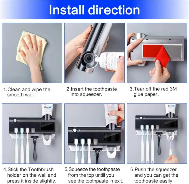 Suporte para Escovas e Pasta de dentes UV - Recarregável, Esterilização UV, Economia e Praticidade