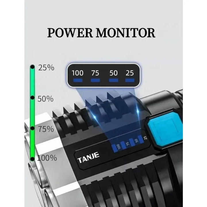 Lanterna LED Superpotente - Recarregável USB, Tocha, 4 LEDs poderosos