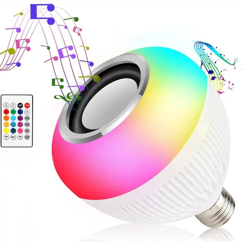 Lâmpada Led Colorida RGB - Com Controle Remoto e Bluetooth e Alto-Falante Surround 3D embutido .