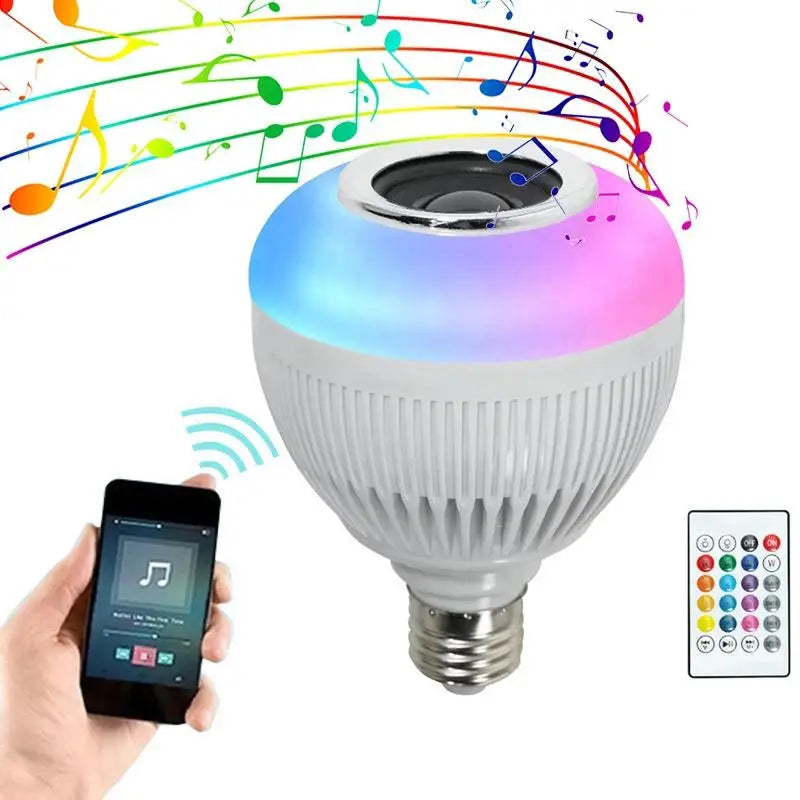 Lâmpada Led Colorida RGB - Com Controle Remoto e Bluetooth e Alto-Falante Surround 3D embutido .